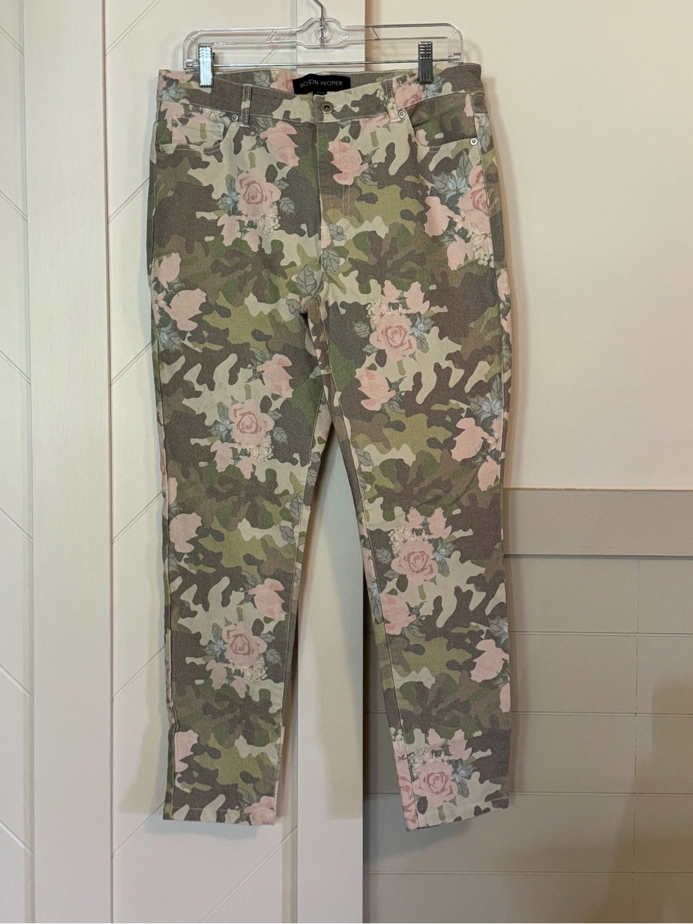 Boston Proper Floral Camo Skinny Jeans Green Pink Size 12
